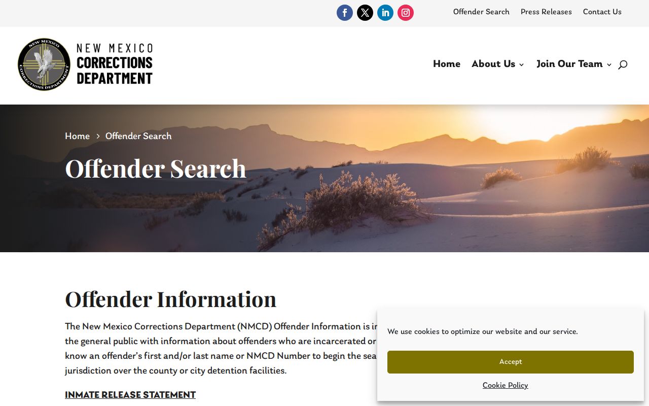 Sandoval County criminal custody records in NMCD Offender Search