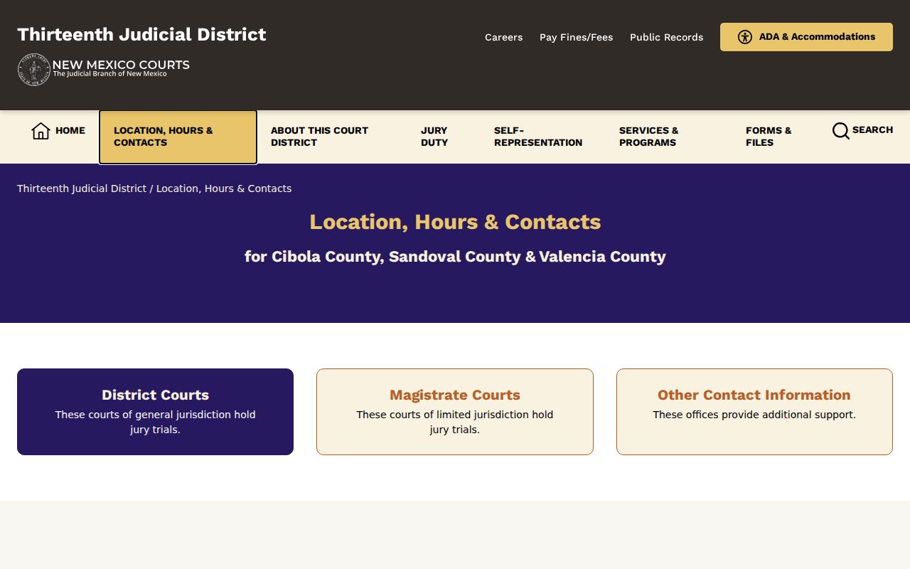 Sandoval County criminal court records office and contact page
